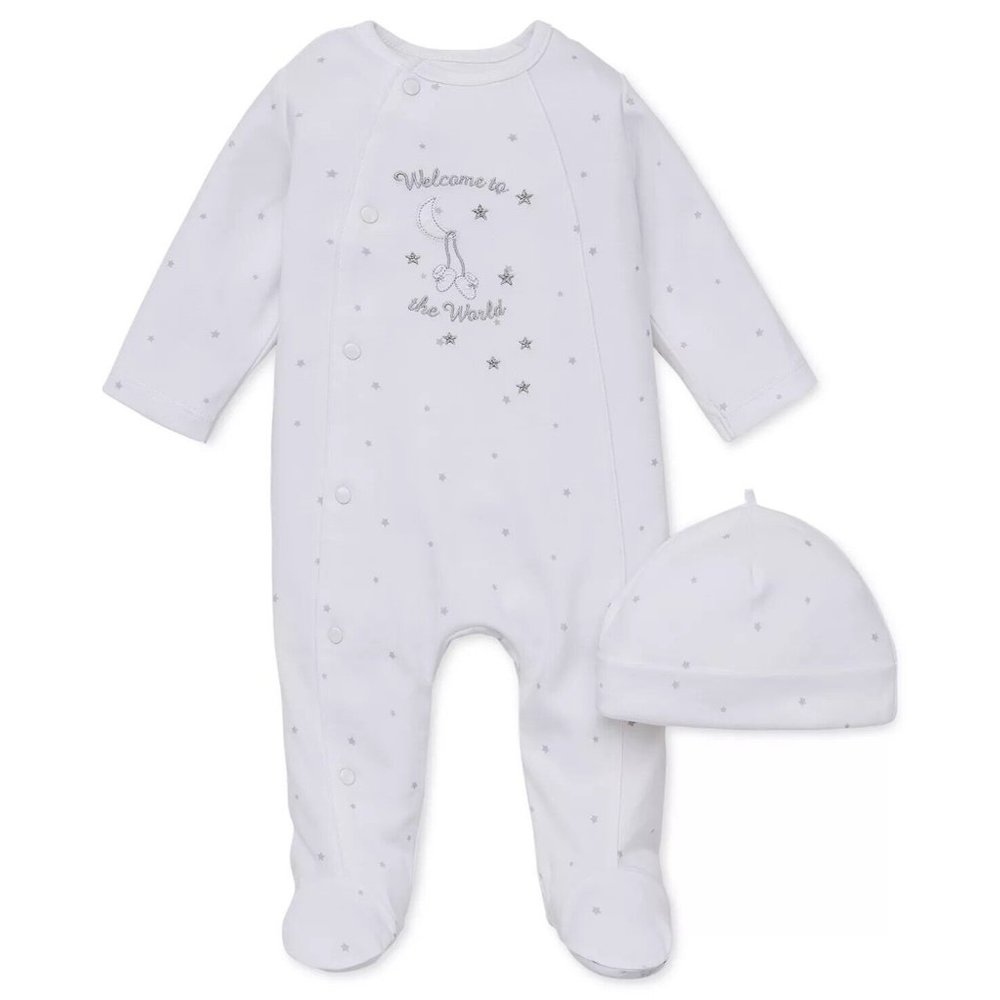 LITTLE ME Baby Neutral Welcome To The World Footed Coverall & Hat Set Newborn